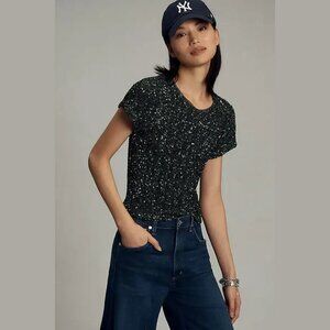 NEW Maeve - Size XS Women's Short Sleeve Sequin Tee - Shaded Moss